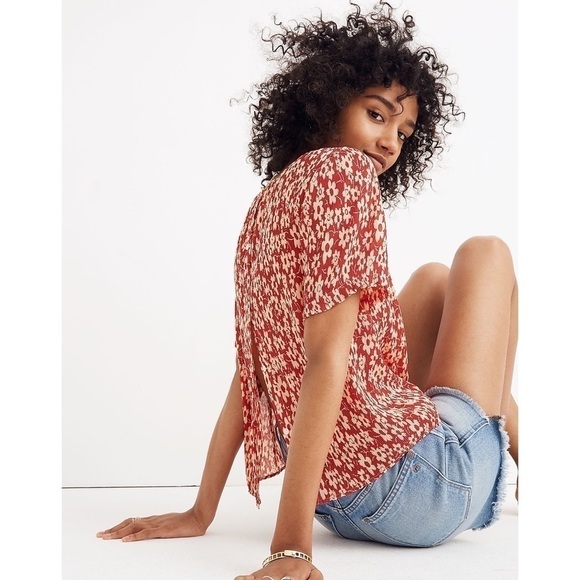 Madewell Crinkled Button-Back Tie Tee in Full Bloom Sz S - Picture 1 of 11